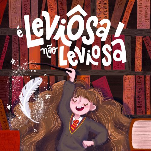 Hermione casting a levitation spell with books and feather