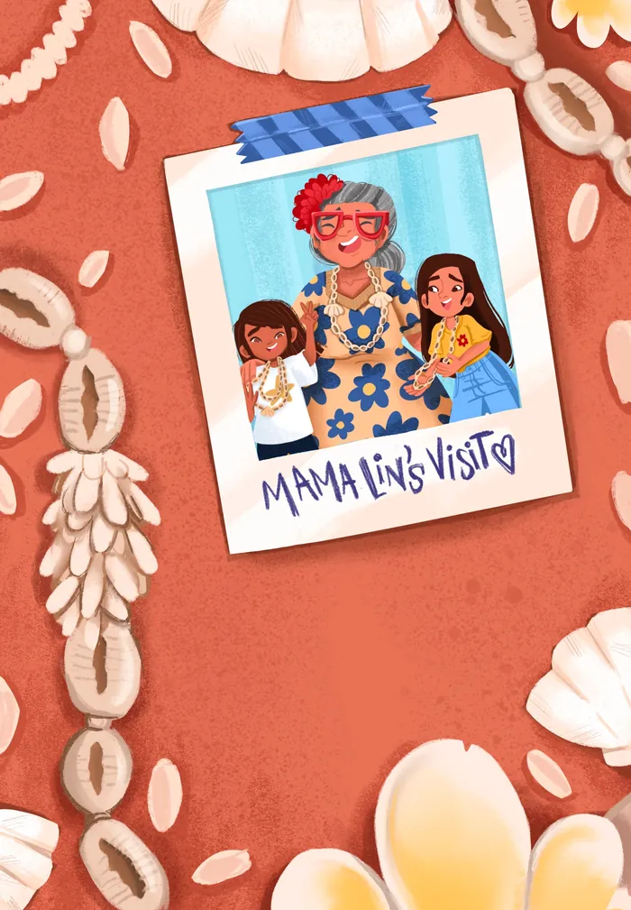 Illustration of three women posing with seashell decorations