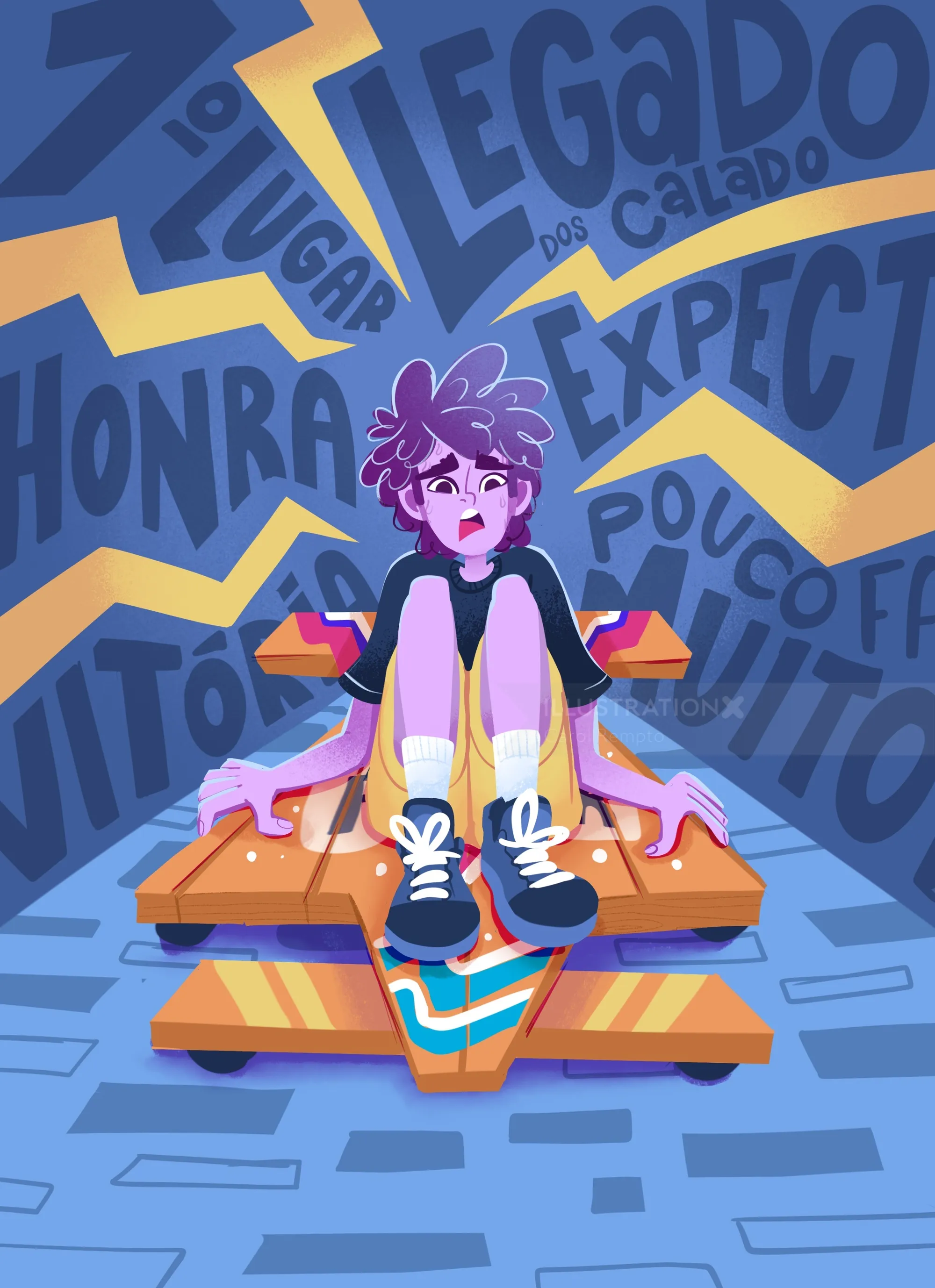 Illustration of a worried person surrounded by motivational words
