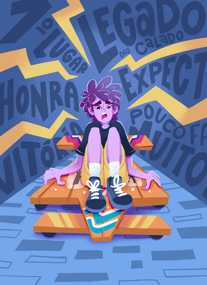 Illustration of a worried person surrounded by motivational words