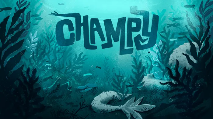 Underwater scene with Champy monster's tail and aquatic plants