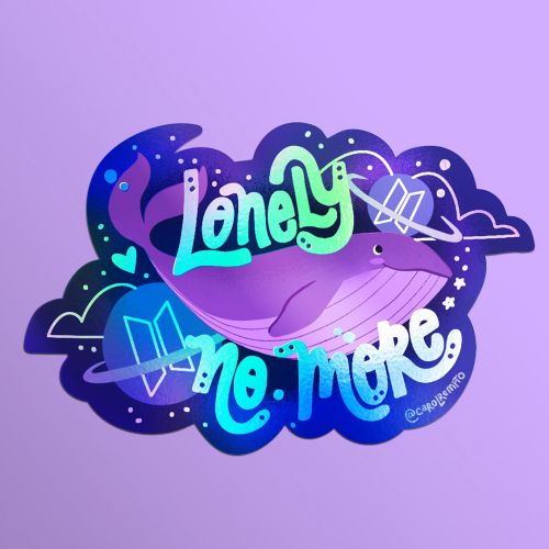 Illustration of a purple whale with glowing words Lonely No More by Carol Rempto