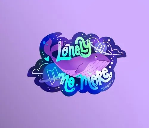 Illustration of a purple whale with glowing words Lonely No More by Carol Rempto