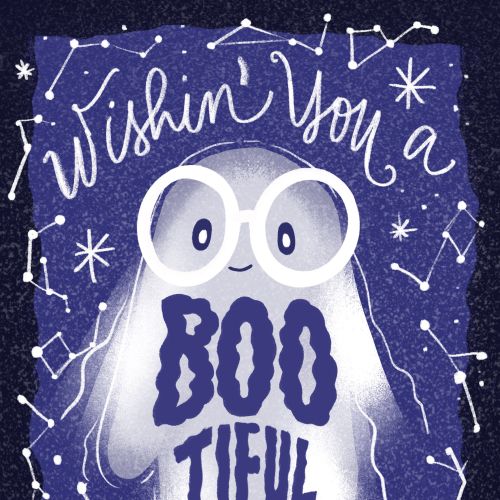 Halloween ghost card saying 'Wishing you a Boo Tiful night' by Carol Rempto