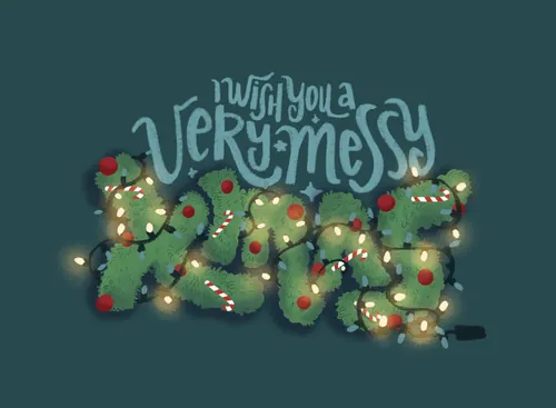 Christmas lights decorating greenery spelling Christmas words by Carol Rempto