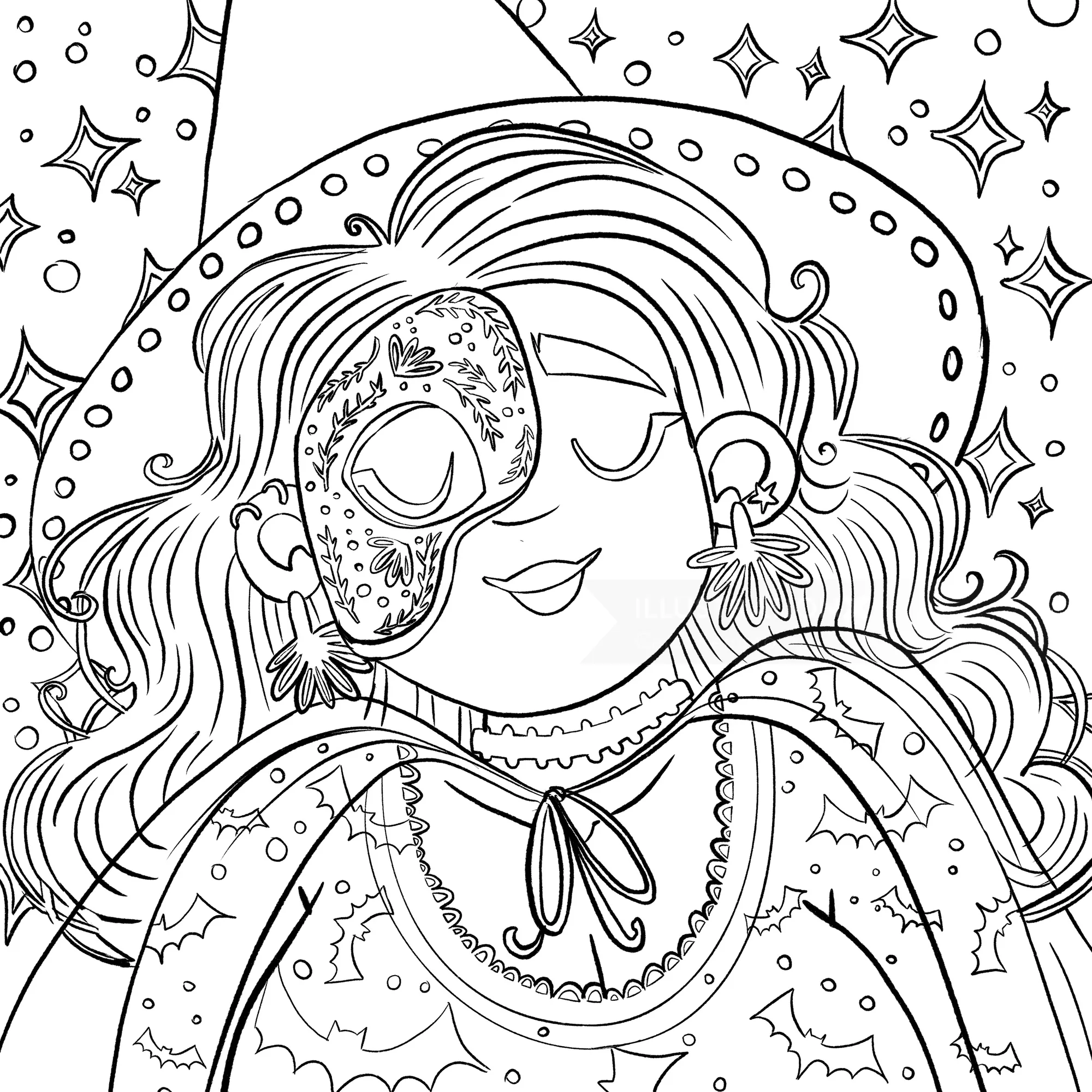 Black and white Day of the Dead girl illustration by Carol Rempto