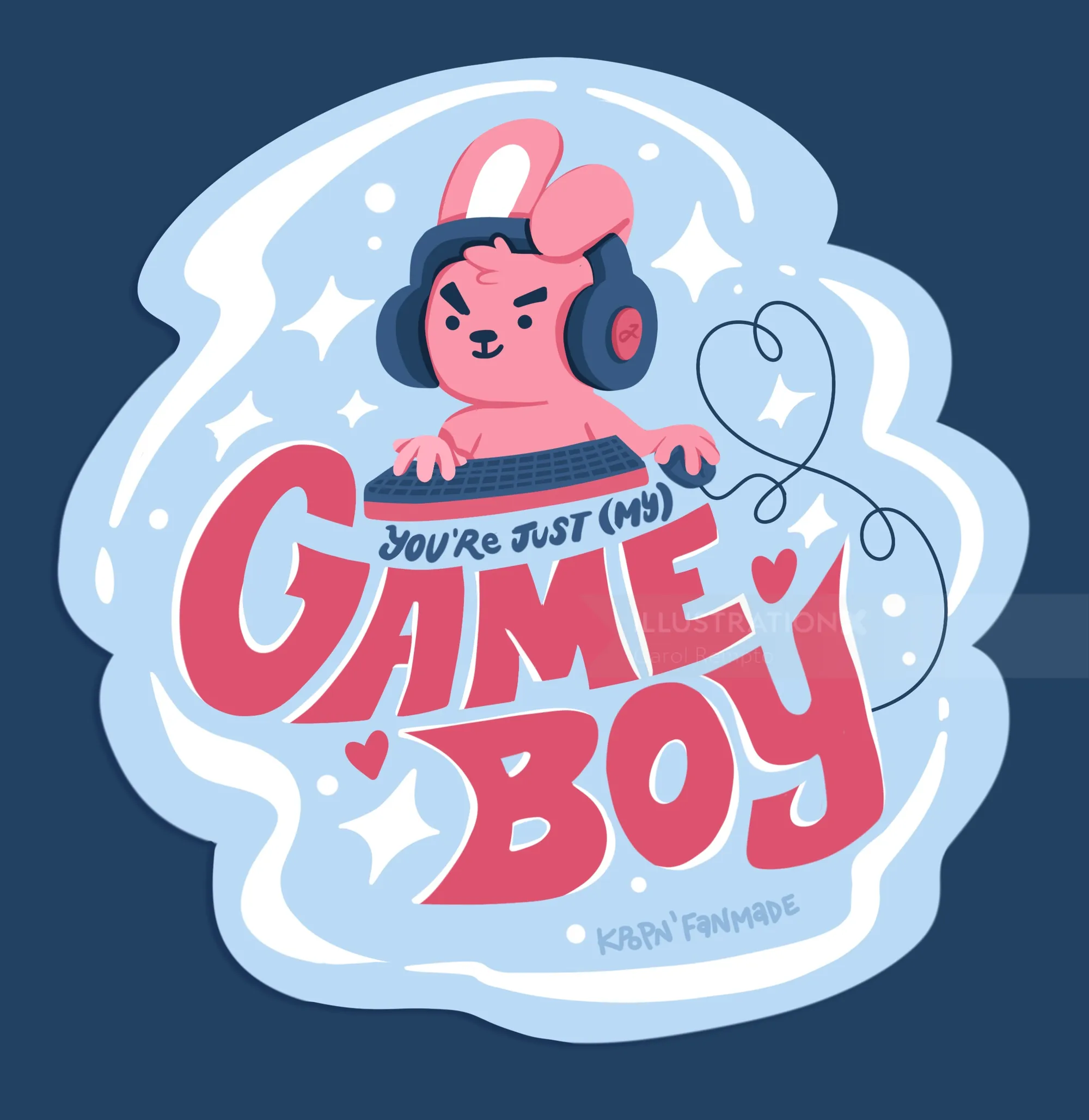 Cute bunny with headphones playing video games by Carol Rempto