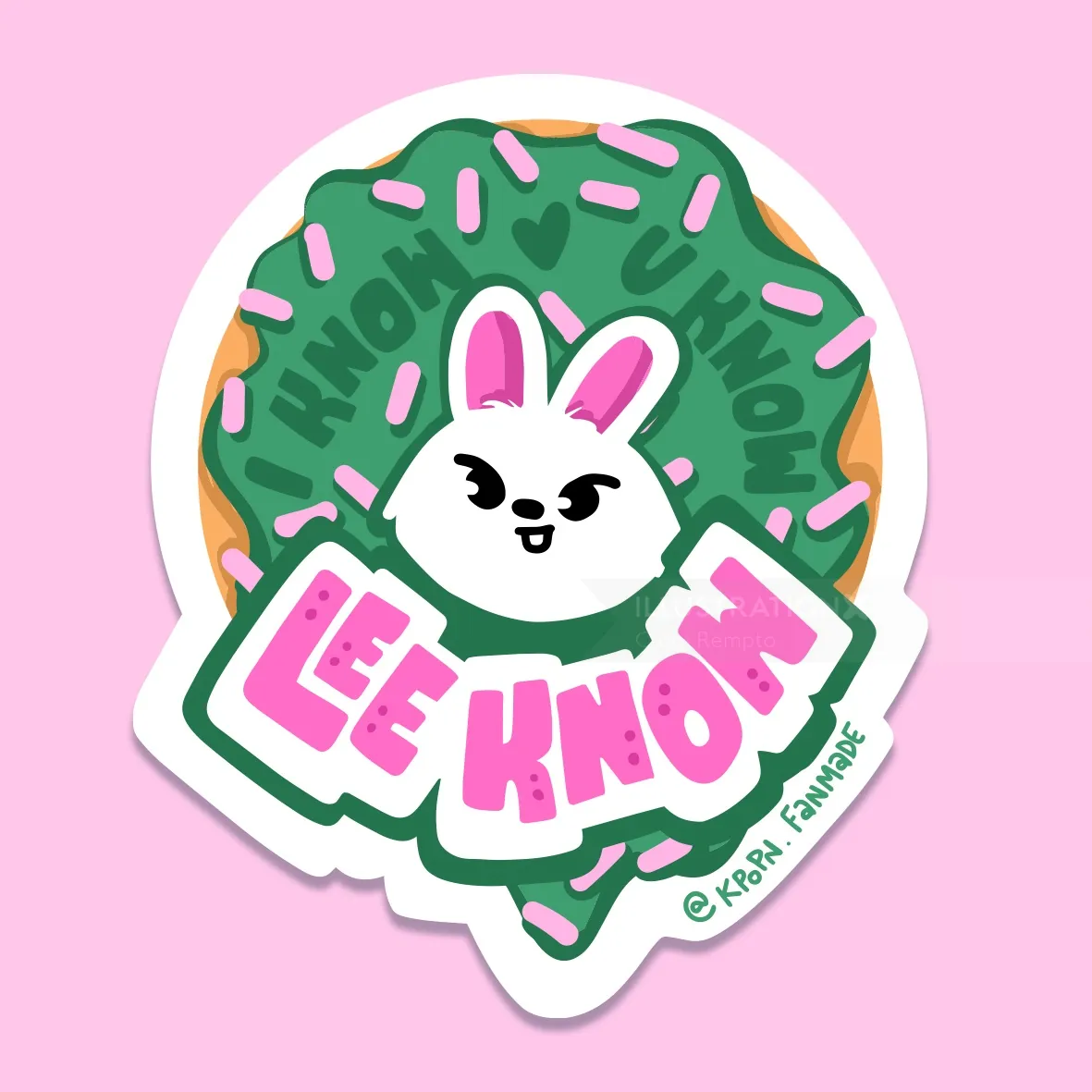 Lee Know bunny with green donut and pink sprinkles by Carol Rempto