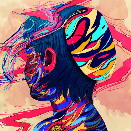 Ilustração colorida digital da cabeça da menina