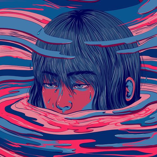 Crying girl face illustration by Carolina Rodriguez Fuenmayorfce