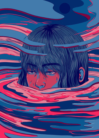 Illustration du visage d&#39;une fille qui pleure par Carolina Rodriguez Fuenmayorfce