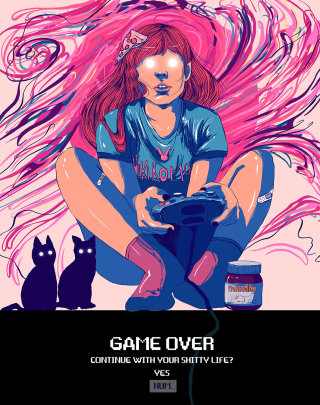 ビデオゲームで遊ぶ女の子のリアルな絵画