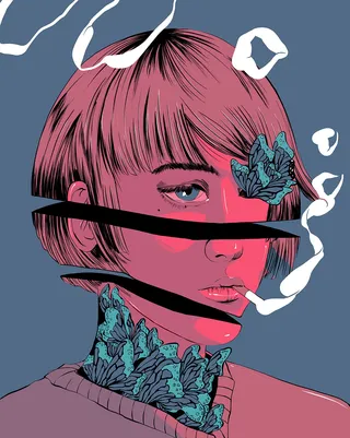 Digital illustration of smoking girl