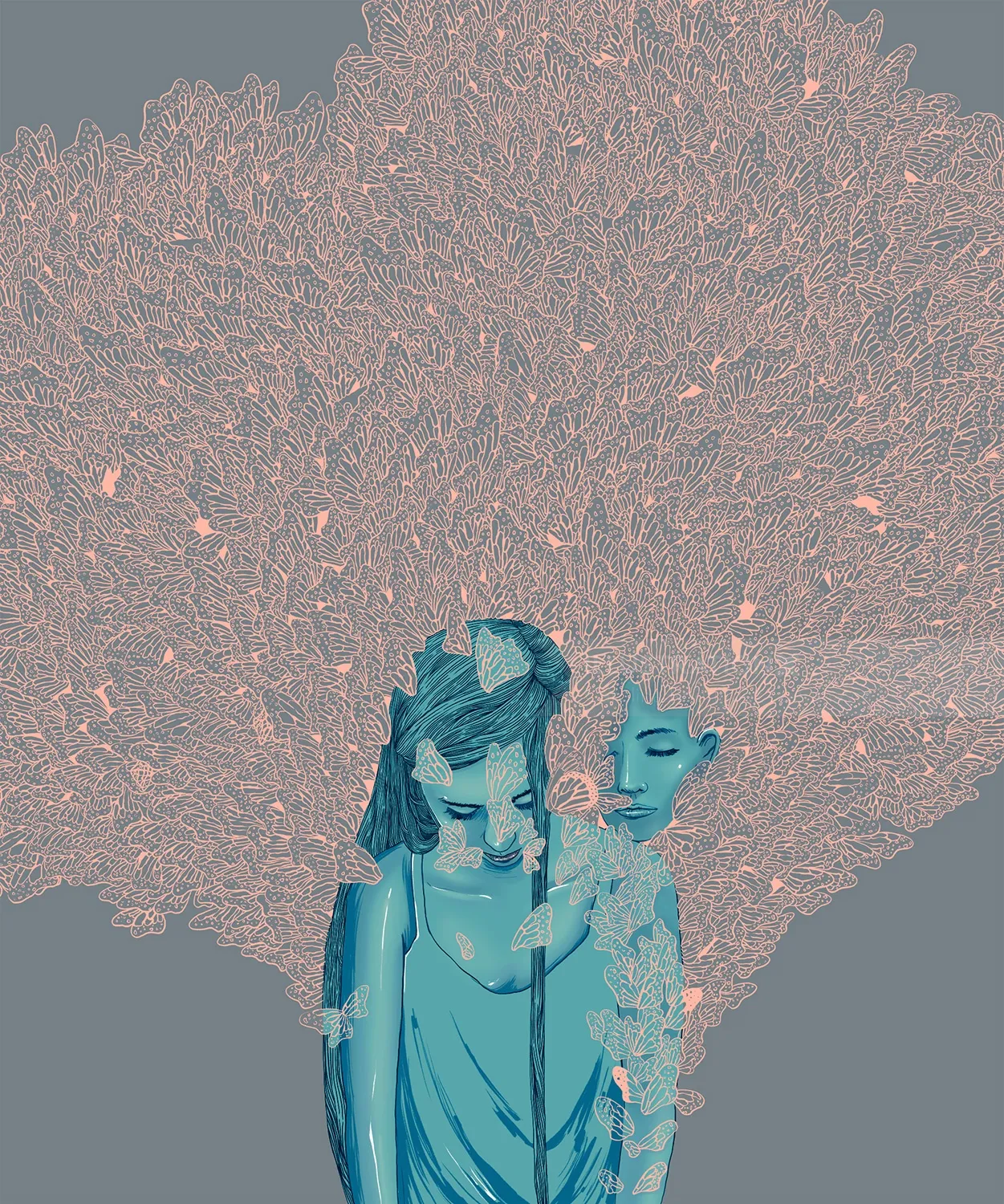 Graphic girl with two faces
