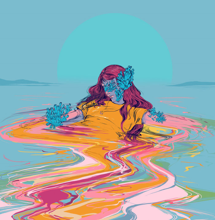 Graphic Girl cores na água