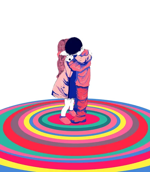 Cute little boy and girl hugging 