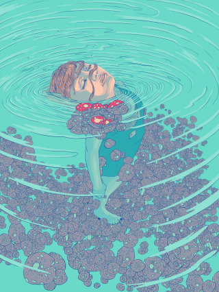 プールに横たわる溺死した少女