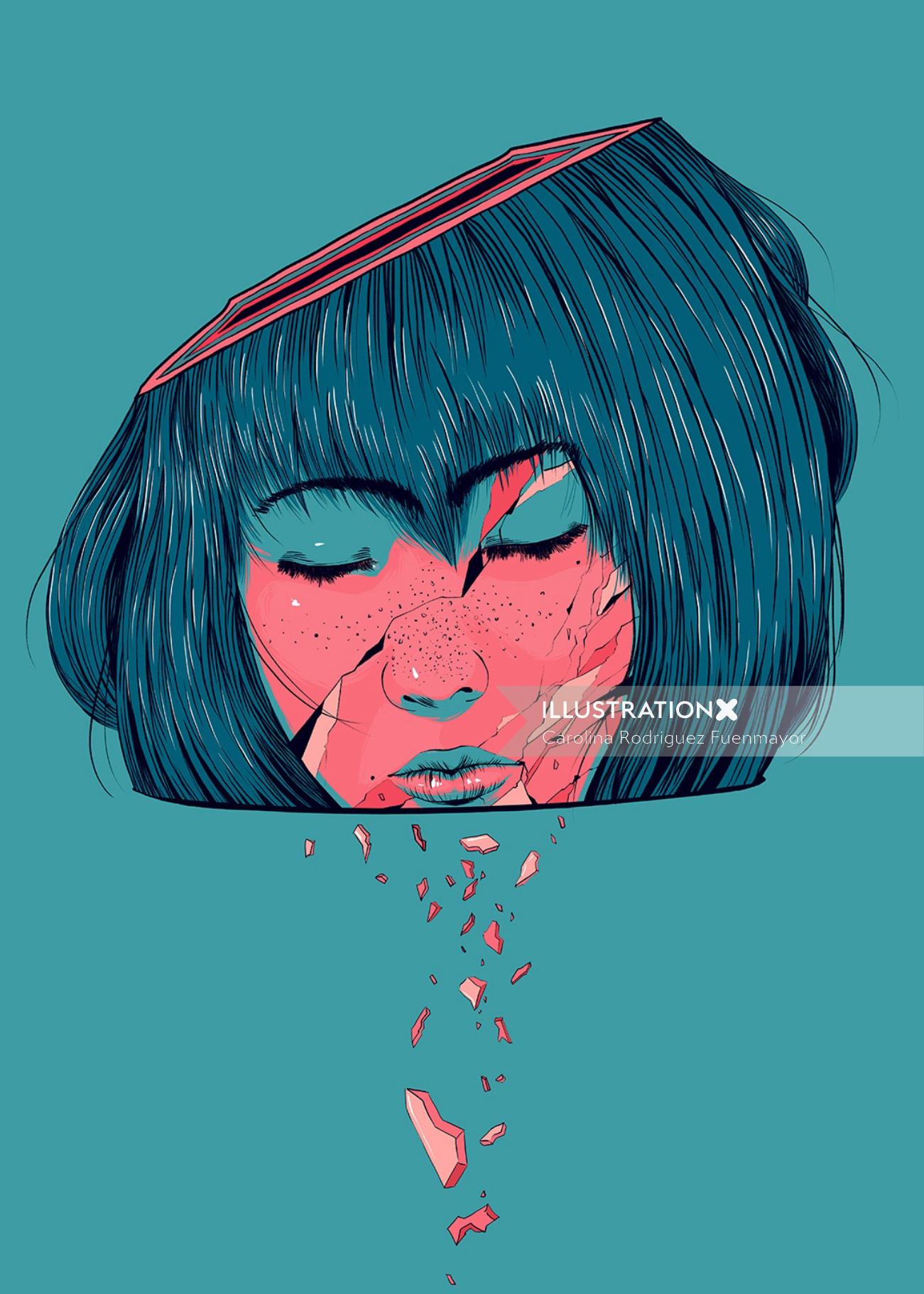 Crying girl illustration by Carolina Rodriguez Fuenmayor