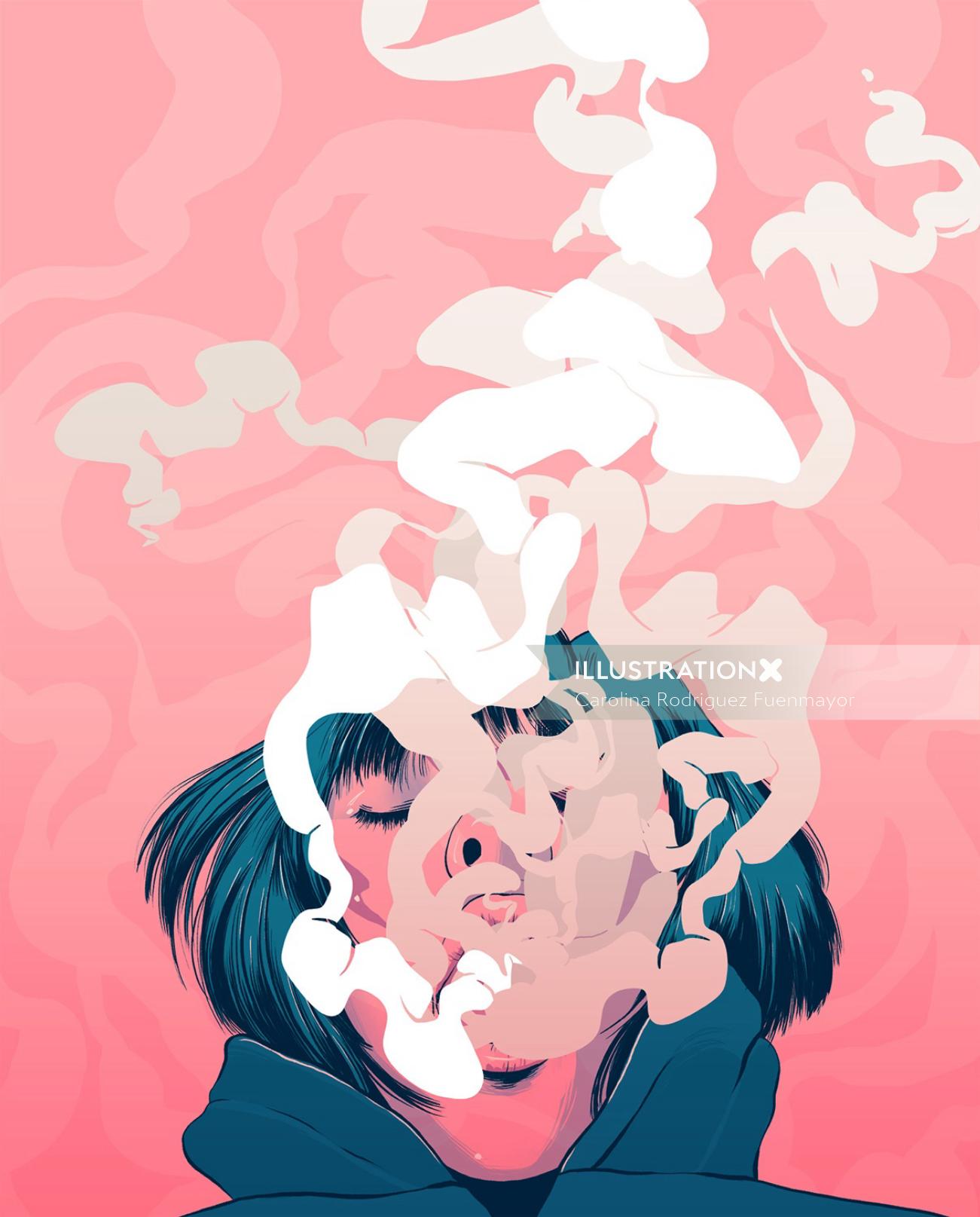 喫煙の女の子のデジタルアート