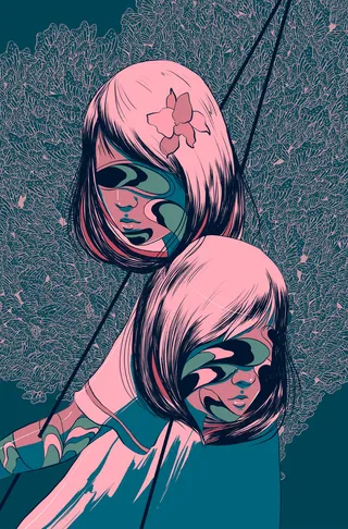 Graphic twins decorated face