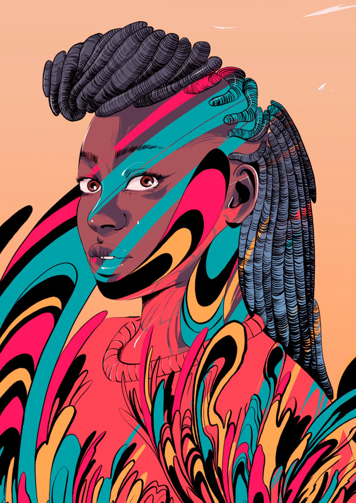 Arte gráfica no rosto da mulher