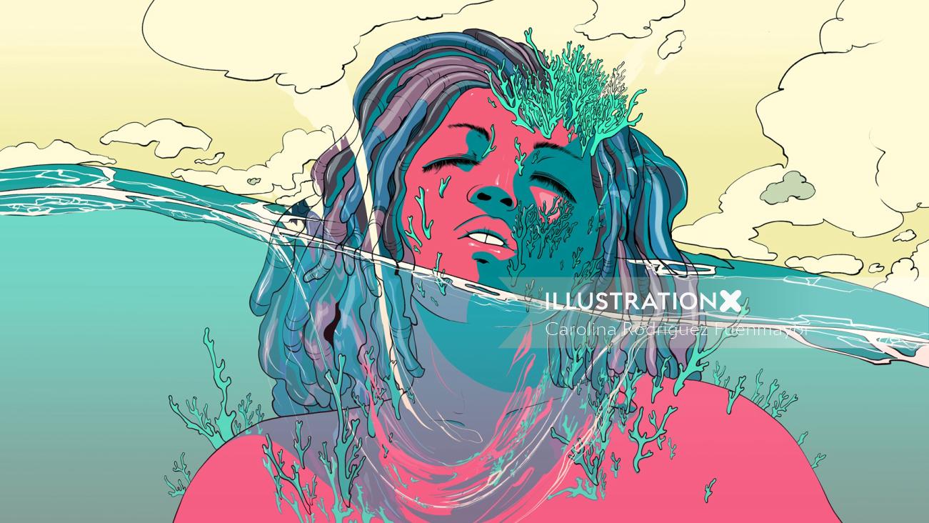 Graphic of woman inside water