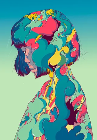 Colorful girl profile with abstract swirling patterns by Carolina Rodriguez Fuenmayor