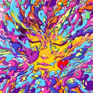 Colorful abstract portrait with swirling shapes by Carolina Rodriguez Fuenmayor