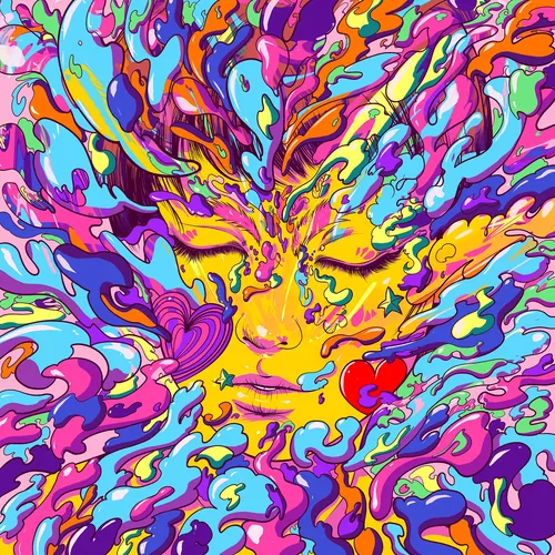 Colorful abstract portrait with swirling shapes by Carolina Rodriguez Fuenmayor