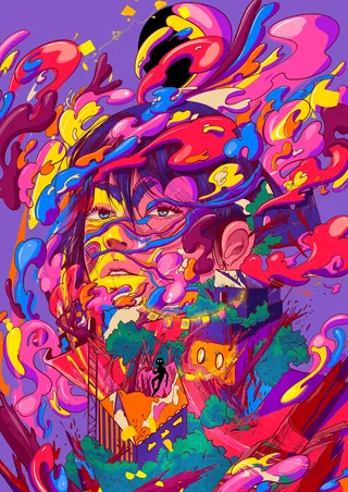 Colorful abstract portrait with swirling shapes, by Carolina Rodriguez Fuenmayor