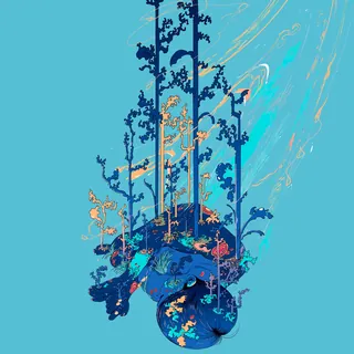 Abstract blue floral sculpture with vertical elements by Carolina Rodriguez Fuenmayor