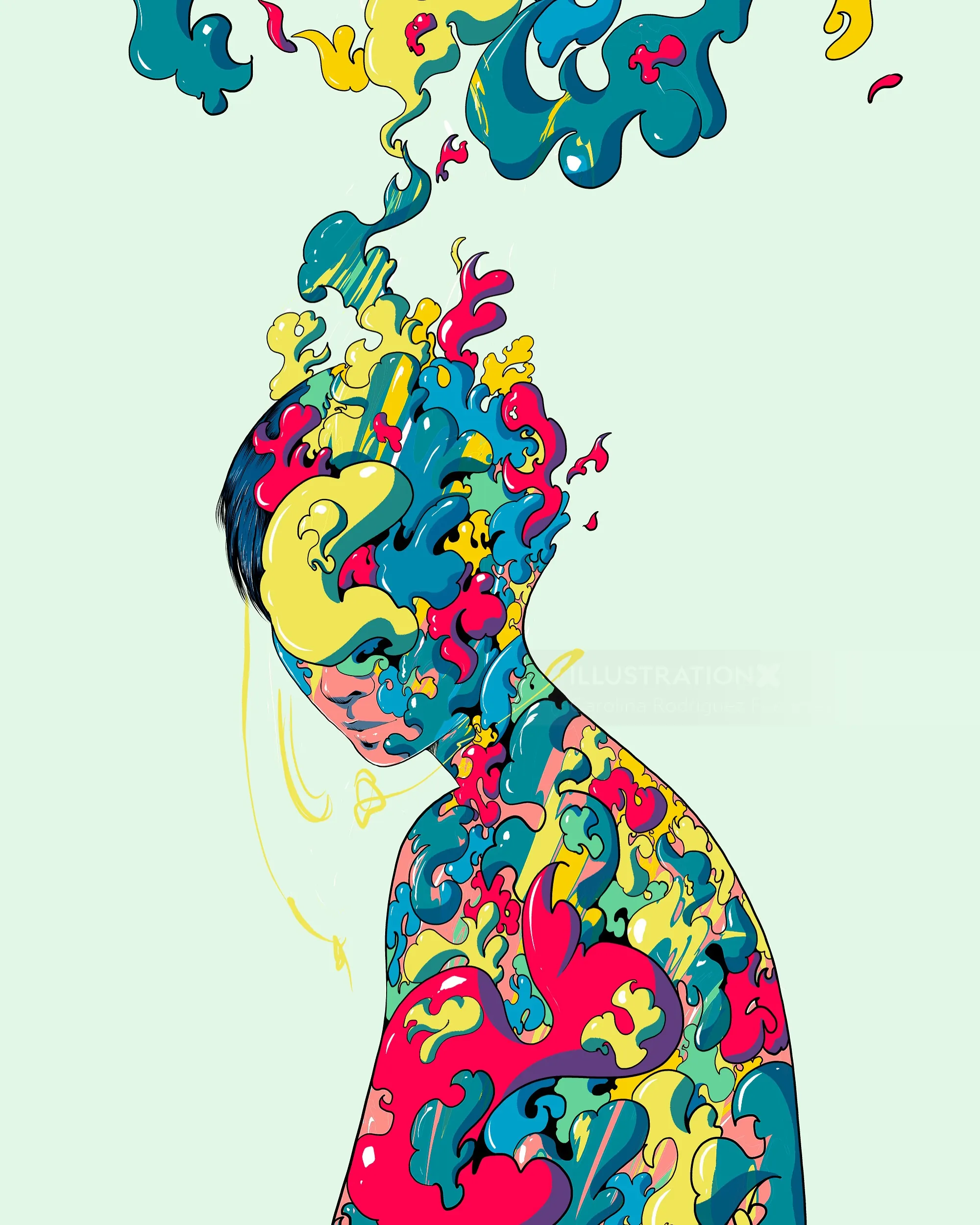Colorful abstract shapes forming a woman's silhouette by Carolina Rodriguez Fuenmayor