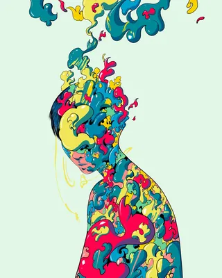 Colorful abstract shapes forming a woman's silhouette by Carolina Rodriguez Fuenmayor