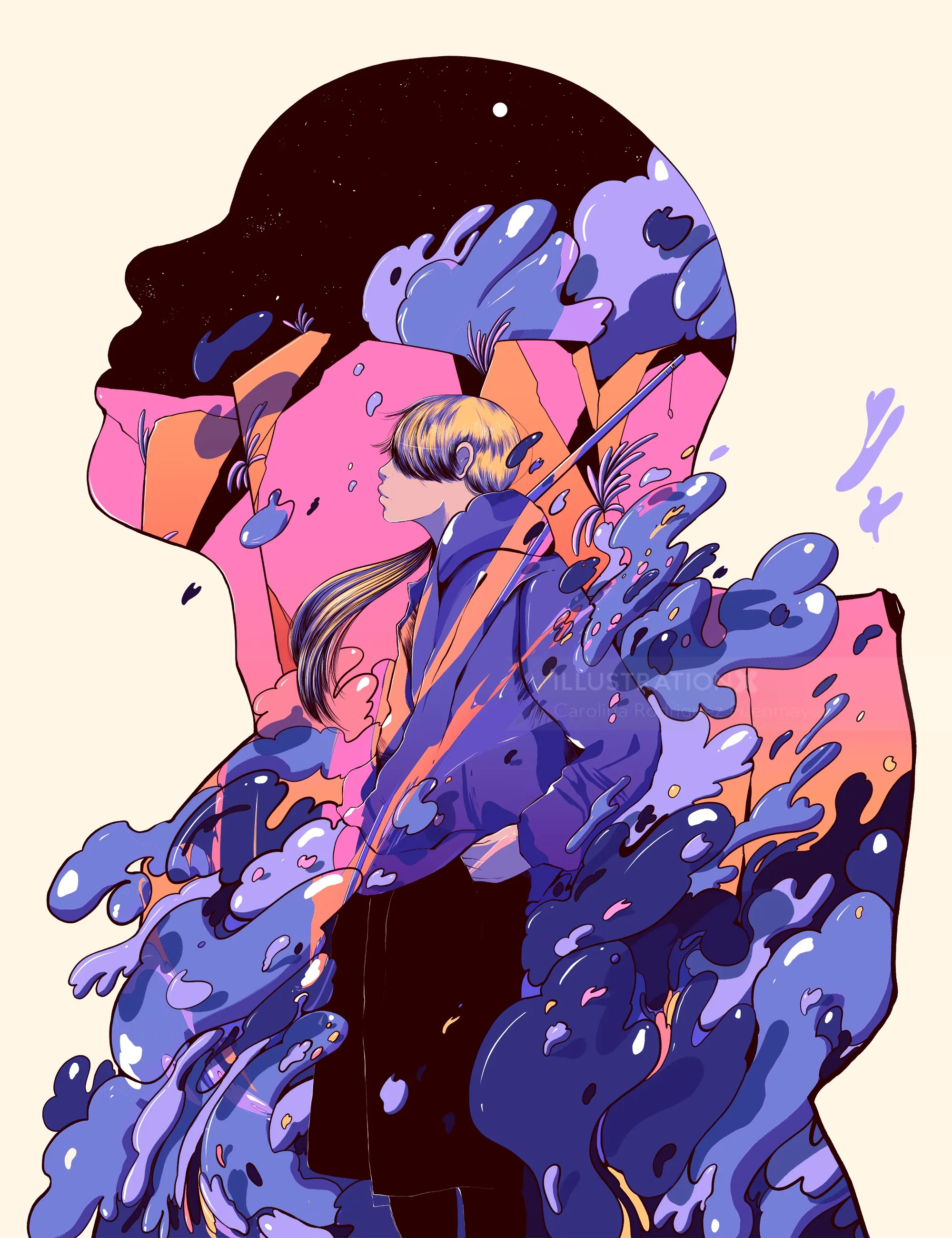 Abstract portrait with flowing colorful elements by Carolina Rodriguez Fuenmayor