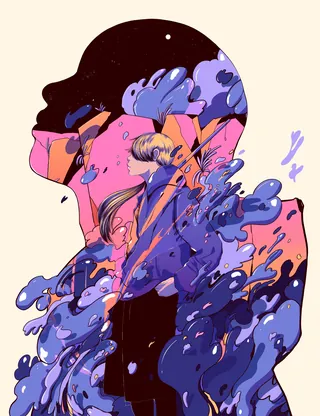 Abstract portrait with flowing colorful elements by Carolina Rodriguez Fuenmayor