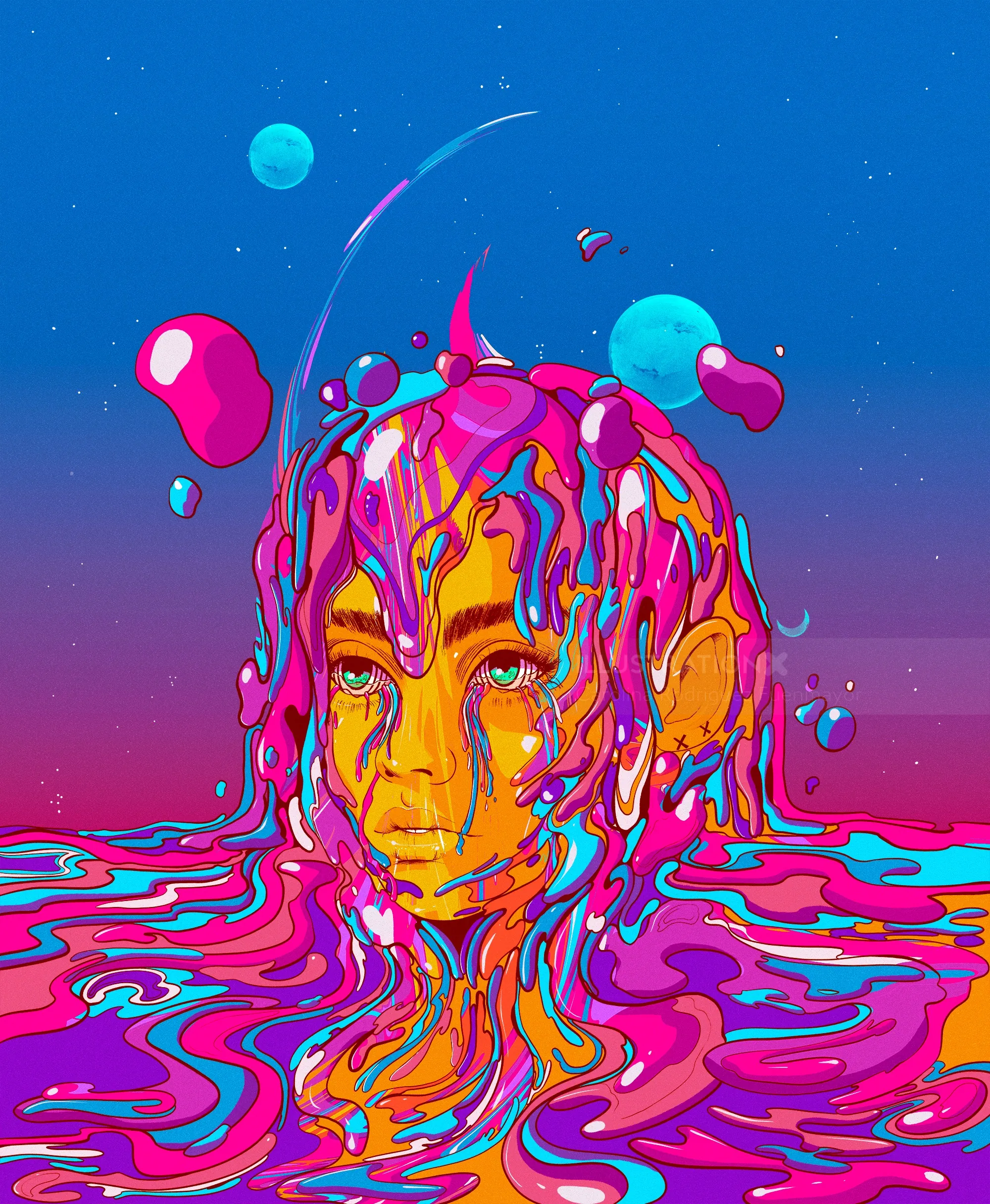 Surreal melting face in vibrant colors by Carolina Rodriguez Fuenmayor