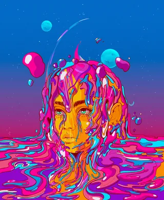 Surreal melting face in vibrant colors by Carolina Rodriguez Fuenmayor