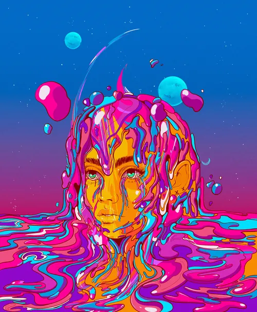 Surreal melting face in vibrant colors by Carolina Rodriguez Fuenmayor