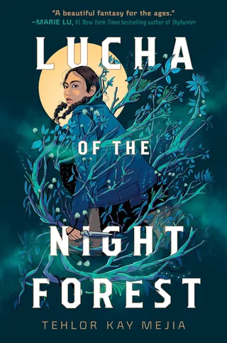 Illustration of a girl with a sword in a forest at night by Carolina Rodriguez Fuenmayor