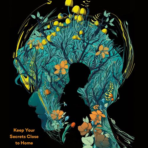 Book cover art with human silhouettes and blooming flowers by Carolina Rodriguez Fuenmayor