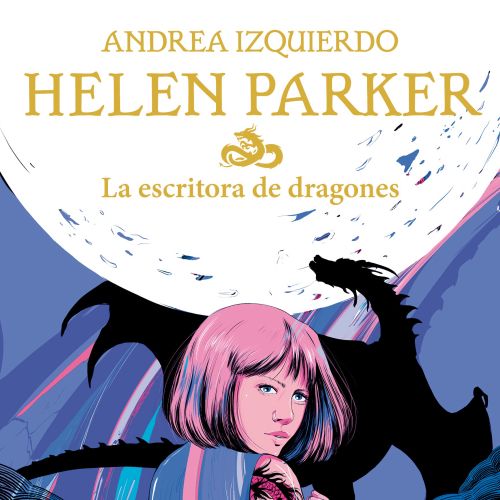Illustration of a girl with pink hair and dragon silhouette by Carolina Rodriguez Fuenmayor