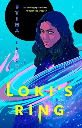 Illustration of a cosmic woman with flowing hair and a ring of light, by Carolina Rodriguez Fuenmayo