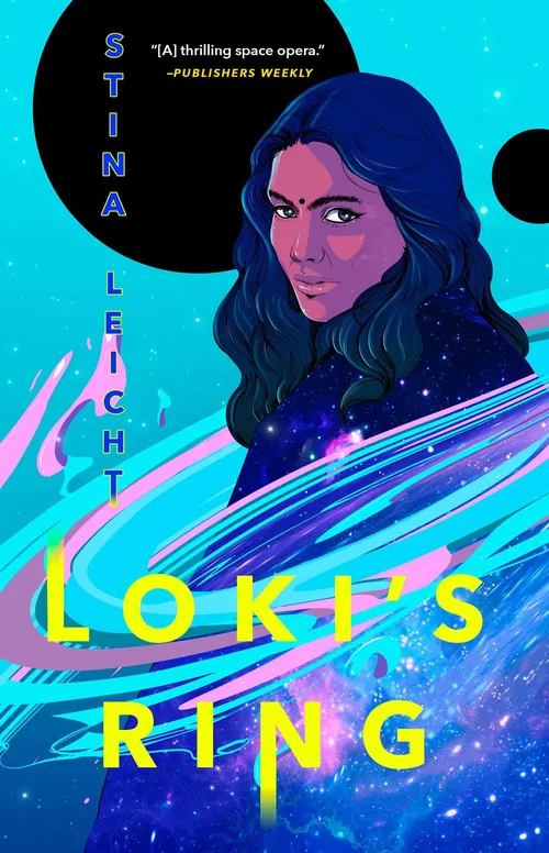Illustration of a cosmic woman with flowing hair and a ring of light, by Carolina Rodriguez Fuenmayo