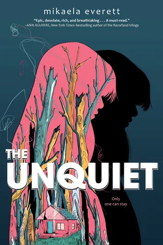 Book cover showing a silhouette filled with forest and cabin by Carolina Rodriguez Fuenmayor