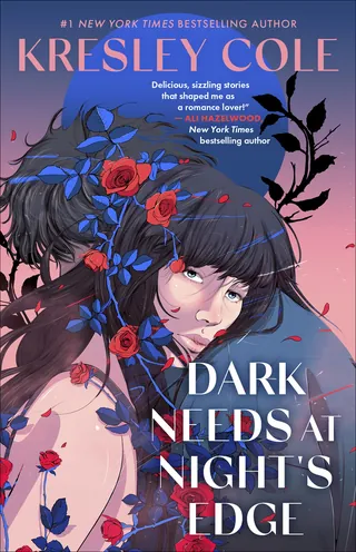 Book cover featuring woman with red eyes and flowers for Dark Needs at Night's Edge