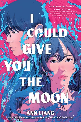Illustrated book cover with two faces and blue, pink watercolor background