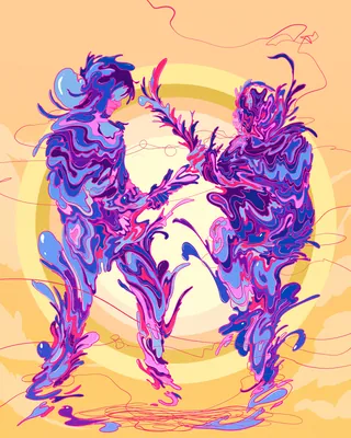 Abstract colorful figures dancing in swirling patterns