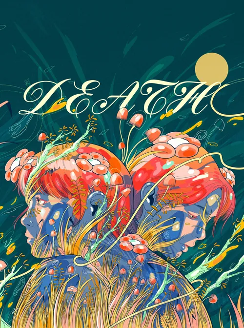 Death-themed mushroom illustration by Carolina Rodriguez Fuenmayor