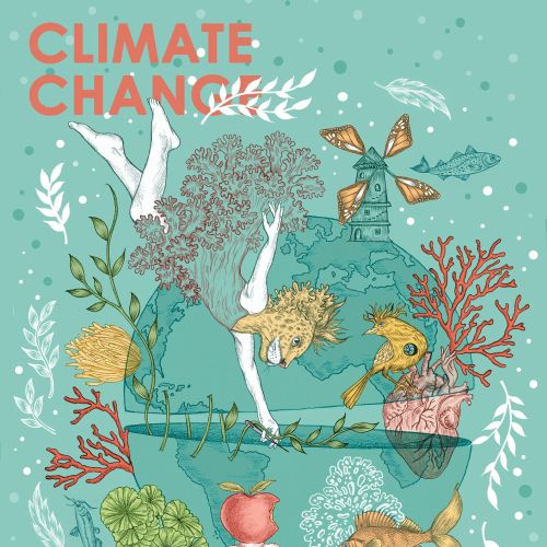 Illustration about climate change with ocean creatures and plants by Carolina Zambrano