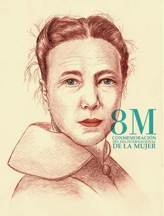 Illustrated portrait of Simone de Beauvoir